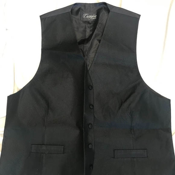 Cardi Black Silk Weave Tuxedo Vest Size Large - Picture 1 of 2